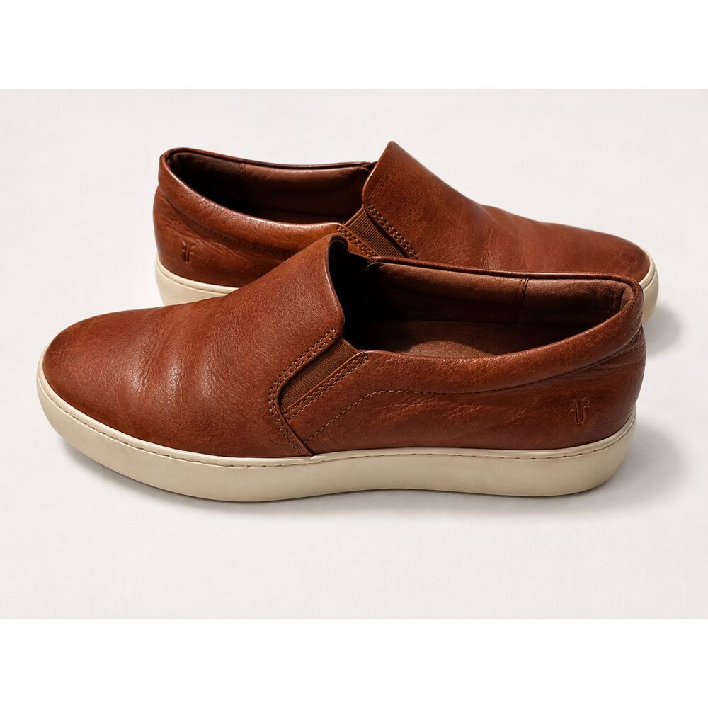 FRYE Lena Slip On Sneakers Women's 9.5M Cognac Brown Leather Casual Shoes
